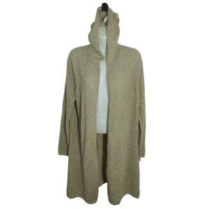 Max Studio 2 Ply Cashmere Open Front Hooded Long Cardigan Sweater 1X Luxury NEW